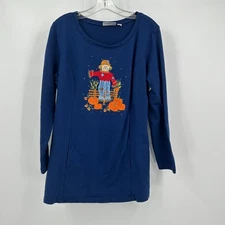 Quacker Factory Womens Whimsical Tunic Size L Festive Embroidered Fall Pumpkin