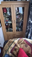 Preowned Light Oak Two Glass Doors 2 Solid Lower Doors Display Cabinet(empty)
