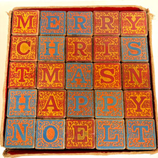 Vintage Set of Fifty 50 Wooden Alphabet Blocks Original Box