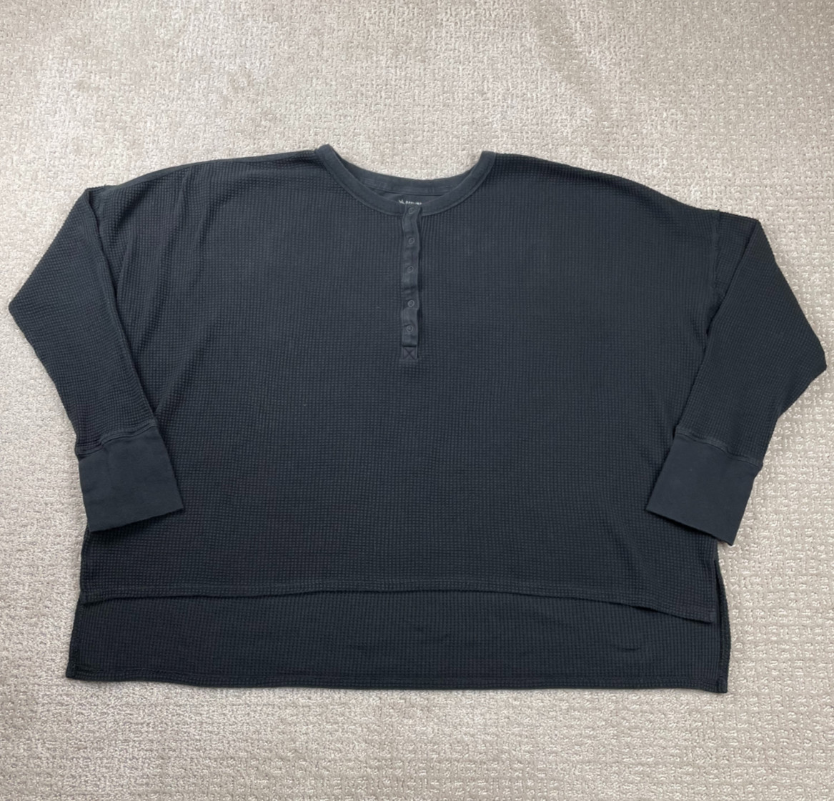 Offline Aerie Sweater Womens Size XL Black Waffle Knit Henley Oversized Crewneck