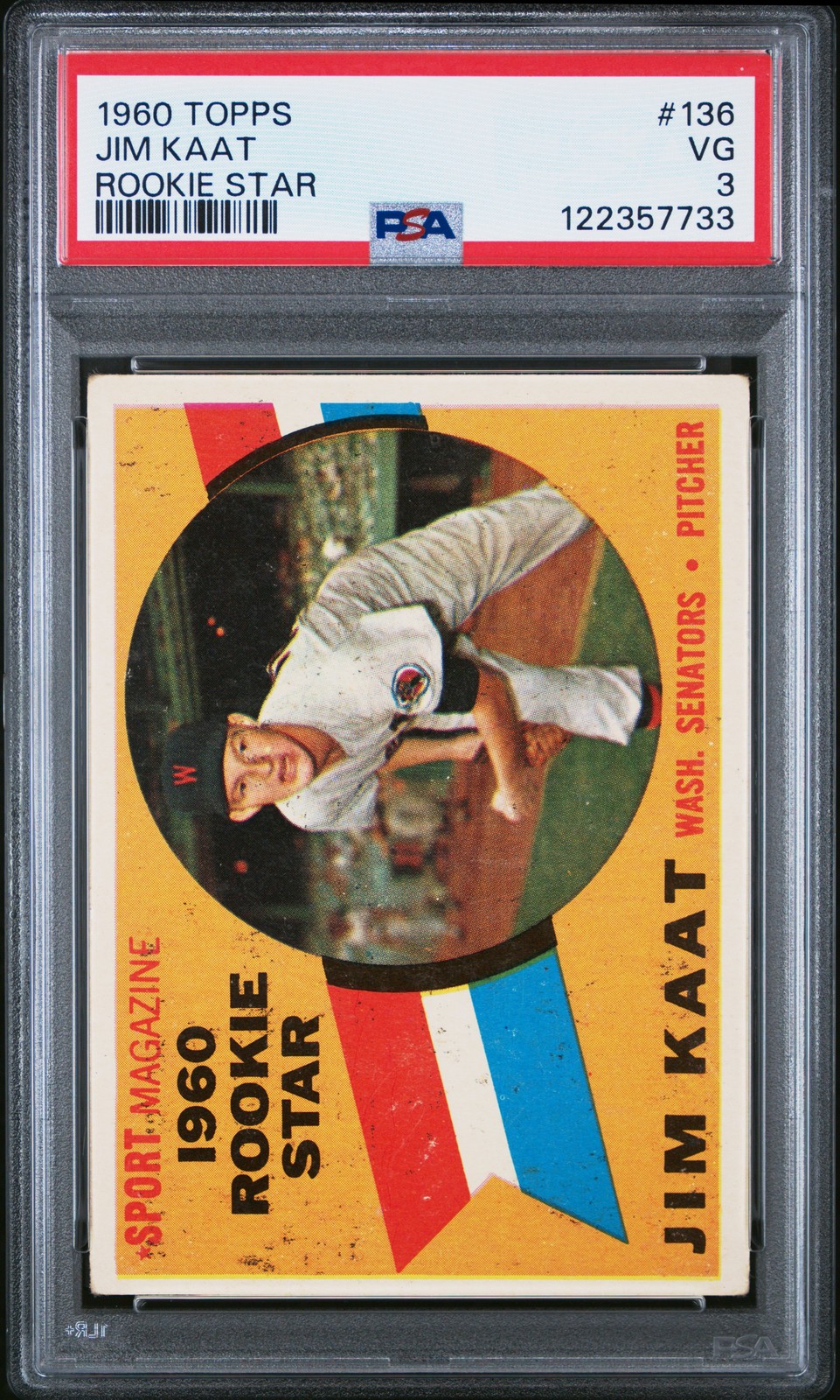1960 TOPPS RC STAR #136 JIM KAAT ROOKIE RC PSA 3