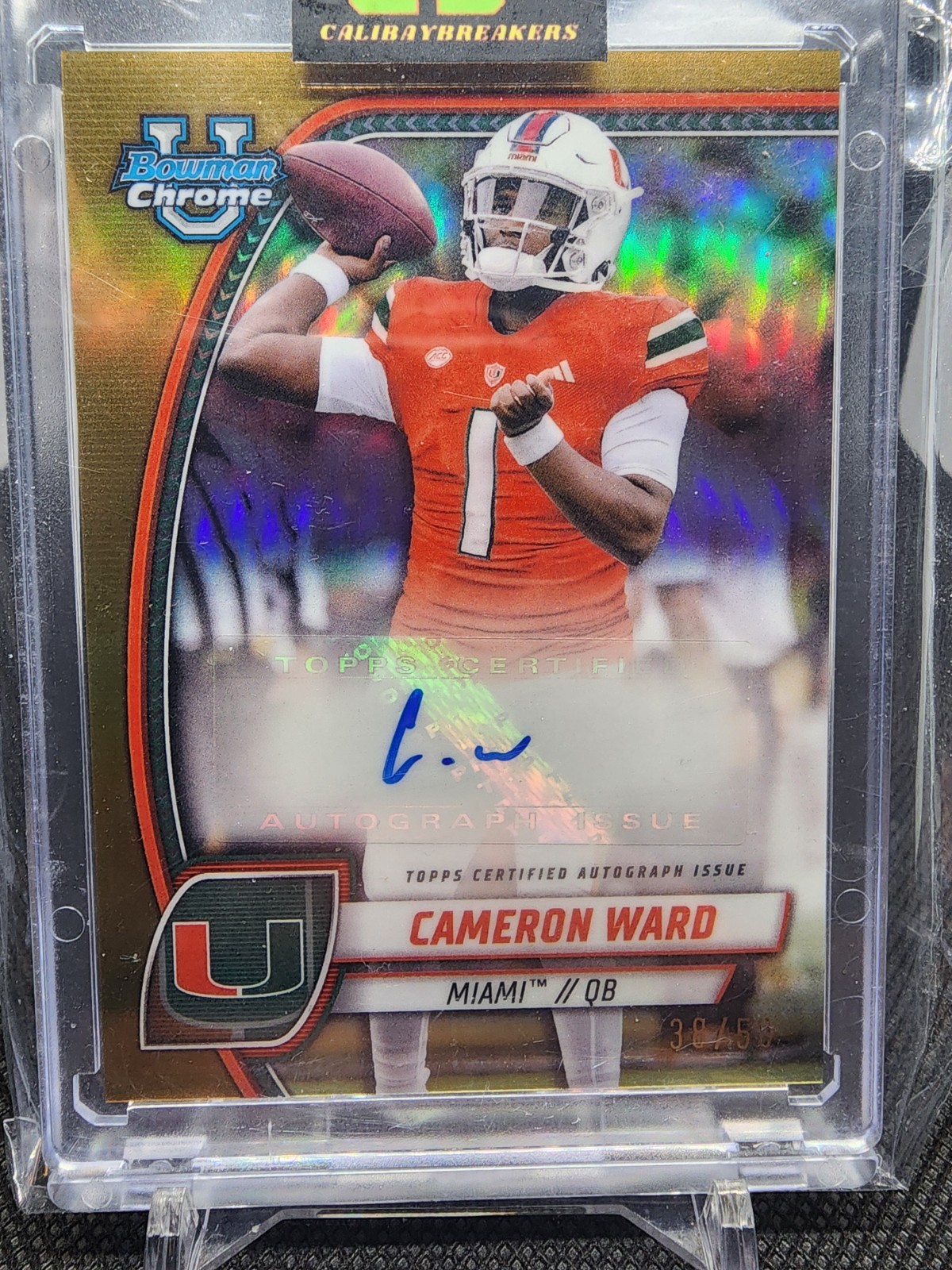 CAMERON CAM WARD 2024 BOWMAN CHROME UNIVERSITY PROSPECT GOLD REFRACTOR AUTO /50