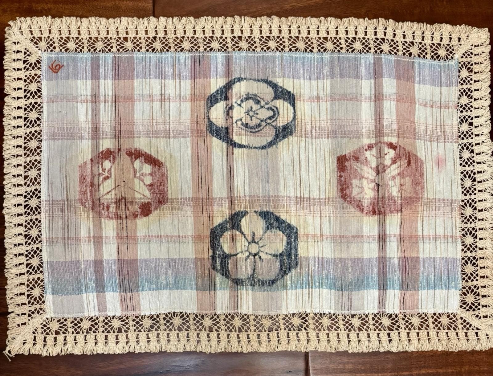 Japanese Table Runner Center Mat or Dresser Scarf Lace Trimmed 23” x 16”
