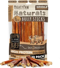 10-Pack 6" Naturals Bully Sticks: Grass-Fed Beef Chews for All Dogs