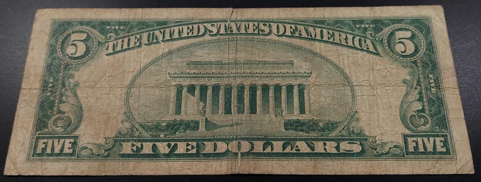 1928 $5 Federal Reserve Note "Big 12" San Francisco! Gold Clause! Fr# 1950 L. - Image 3 of 4