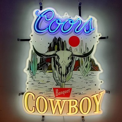 Coors Rodeo Cowboys Beer Vivid LED Neon Sign 24'' Bar Decor With Dimmer