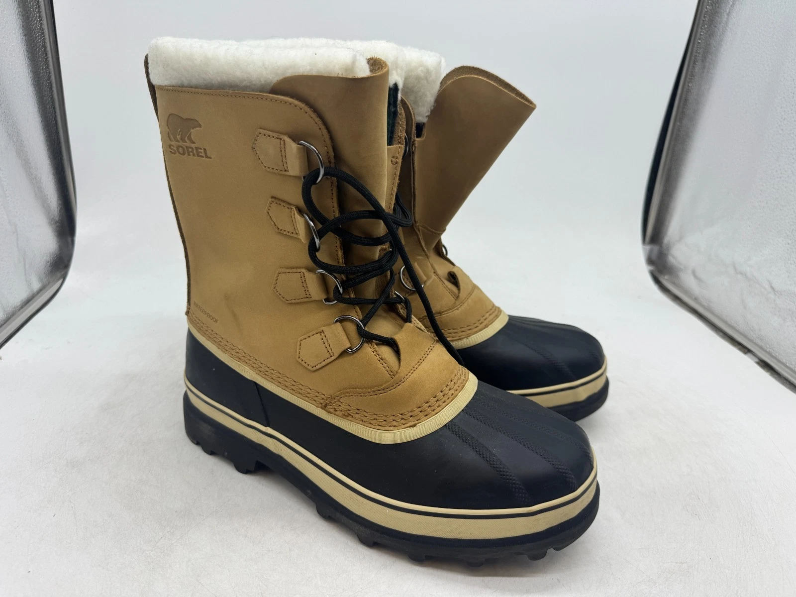 Sorel Caribou Snow Boot Men Brown Leather Lace Up Round Toe Hiking Hunting -10.5