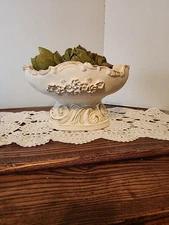 antique VTG Wht/gold compote bowl Faux Artichoke's  French country Cottagecore 