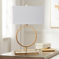 Modern Table Lamp 29" Tall Gold Open Ring White Rectangular Shade for Bedroom