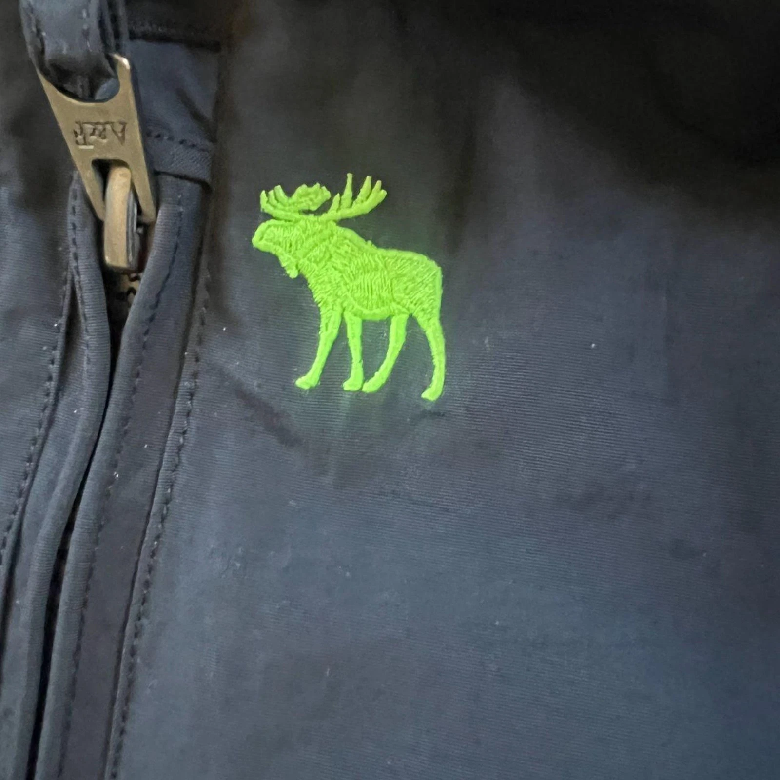 Abercrombie & Fitch Men's Small Navy Hooded Lined Winter Jacket Neon Green Moose - product detail image 5