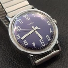 Vintage Timex Marlin Mens Mechanical Blue Dial Silver Watch 1605310478 TICKING