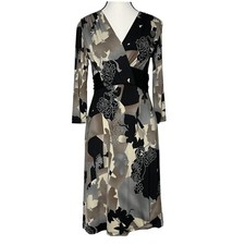 Vintage 90s Faux Wrap Abstract Midi Dress S Neutral Whimsigoth Dark Academia USA
