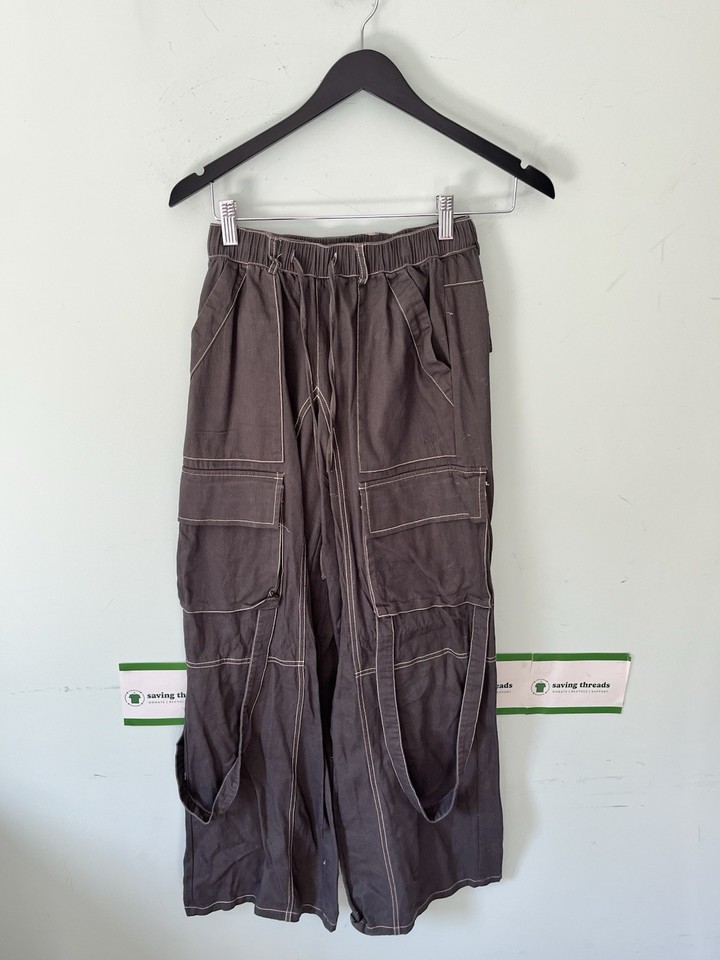 Funky Combat Pants, EGO, Uk Size 6, Eur 34, Elasticated, Grey, Cotton🍃Charity🍃