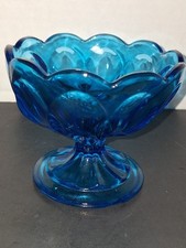 Vintage Anchor Hocking "Blue Fairfield" Glass Pedestal Compote Bowl Candy Dishes