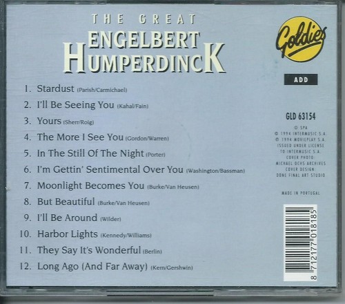 ENGELBERT HUMPERDINCK "THE GREAT" 1996 COMPILATION CD ALBUM LIKE NEW - Foto 2 di 3