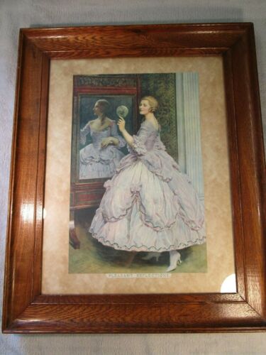 Vintage Lovely Print Titled Pleasant Reflections Lady In Beautiful Dress. Framed - Picture 1 of 10