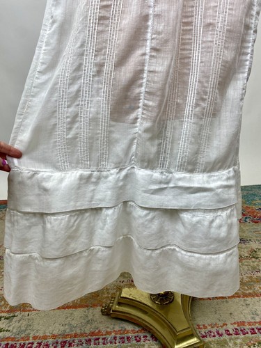 Antique Edwardian White Cotton Summer Dress w/ Floral Crochet Lace Stitch Pleats - Picture 6 of 19