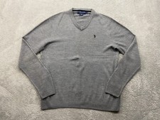 US Polo Assn. Sweater Men's Large Gray V-Neck Acrylic Preppy Casual Long Sleeve