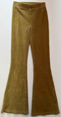 Aerie Womens Chenille Flare Festival Stretch Pants Size S Tan Elastic Waist