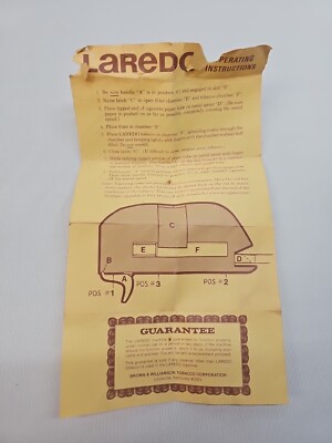 Vintage Laredo Filter Cigarette Maker Tobacco Machine Instructions  BRNWilliamson
