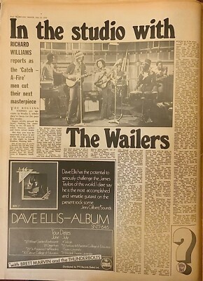 THE WAILERS+BOB MARLEY+IN THE STUDIO WITH THE WAILERS+1973+1 PAGE PRESS ARTICLE