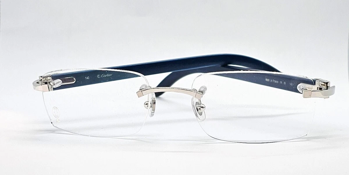 Cartier CT0052O C Decor eyeglasses 007 Silver Blue Wood new eBay