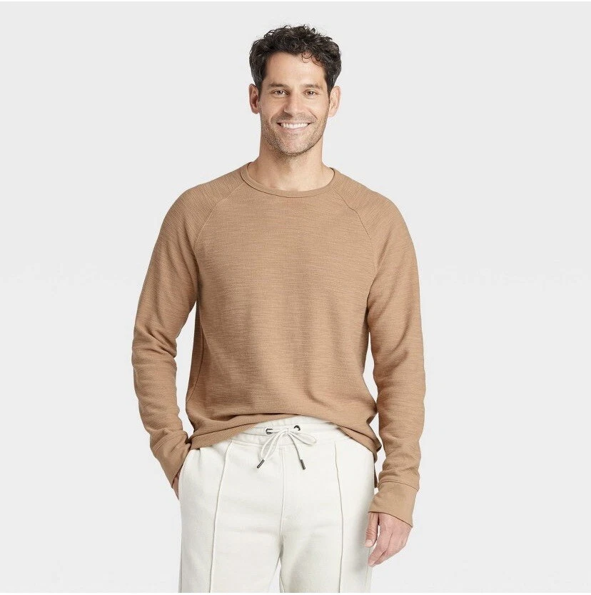 Men's Long Sleeve Textured Crewneck T-Shirt Goodfellow & Co Brown