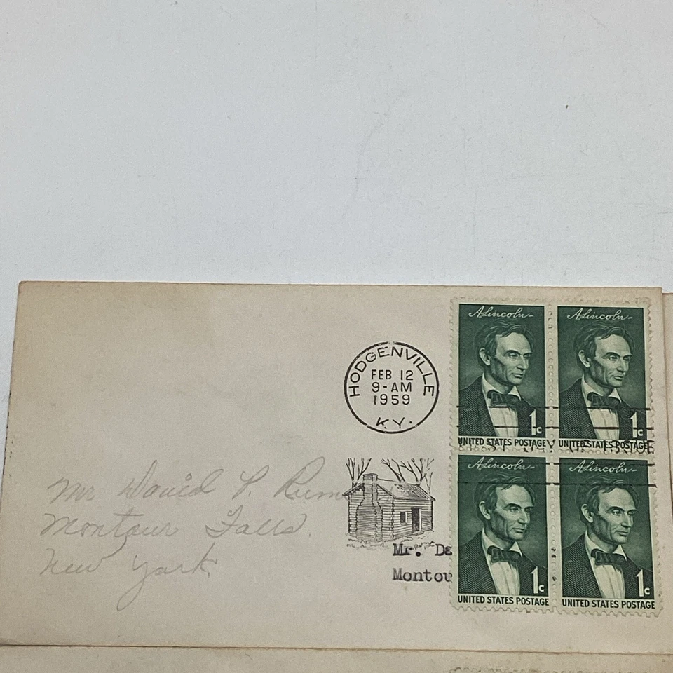 (4) US 1959 FDC Abraham Lincoln 1¢ Sesquicentennial Block of 4 Stamps - Image 4 of 4
