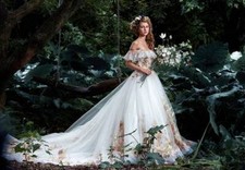 Off-shoulder A-line Floral Embroidered Couture Wedding Dresses Sweep Train