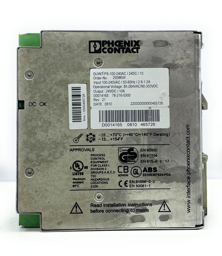 Phoenix Contact QUINT-PS-100-240AC/ 24DC /10 A 2938604 Power Supply 240W 56-60Hz - Picture 3 of 13