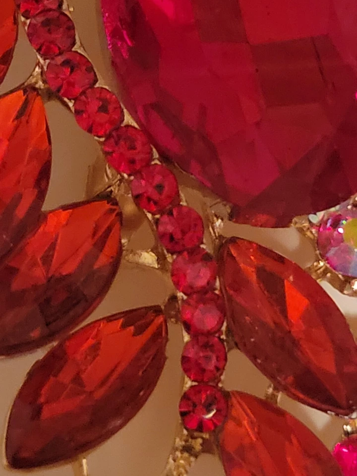 Enorme broche broche flor estrás vidrio rojo impresionante vacaciones de 4" CA EE. UU. E33 Foto 2 de 4