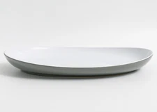 OVER AND BACK 18.5 x 12.5" Oval Stoneware Serving Platter Plate Dish, White/Gray