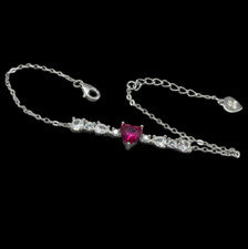 BRACCIALE FEMMINILE CUORE ROSSO PIETRE BRILLANTI CATENINA IN ARGENTO 925 FIRMATO