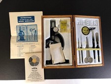 Vintage Milben Microscope with Accessories in Wood Case