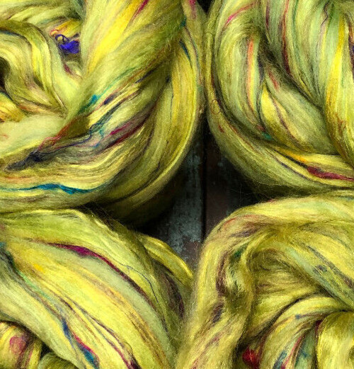 Lime Green Silk Blend Top Roving Spinning Felting  11 oz Bag