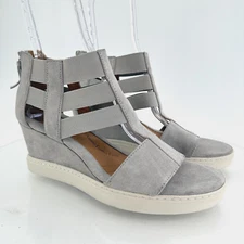 Sofft Womens Sosie Sandals Womens 11 Grey Suede Leather Wedge Platform Gladiator