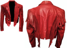Womens Western Cowgirl Leather Cowgirl Jacket Fringe Short Coats Style