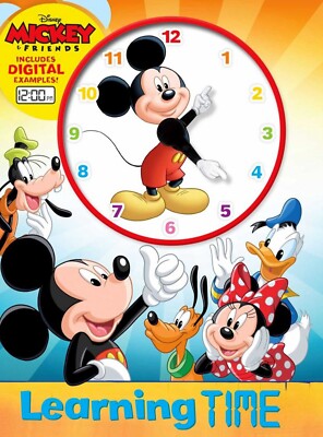 Learning Time w/ Mickey Mouse (Board Book) teaching children learn tell time NEW