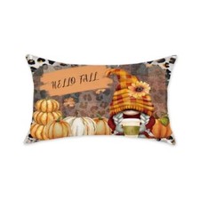 Fall Lumbar Pillow Cover 12x20 Inch Farmhouse Pumpkin 12" x 20" Brown