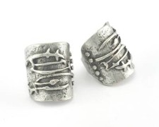 Textured Adjustable Ring - Antique Silver Plated Brass 17mm 6.5US size 2814