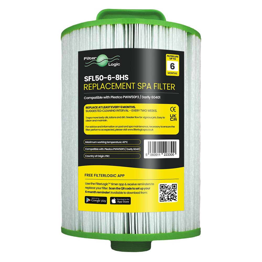 FilterLogic Hot Tub Water Filter Compatible For Pleatco PWW50P3, SFL50-6-8-H,Spa