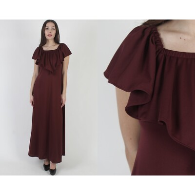 Vtg 70s Burgundy Monochrome Grecian Disco Dress Cocktail Lounge Singer Maxi  Gown | eBay