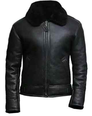 B3 RAF Black Aviator Flying Bomber Men's Shearlin FUR Real Leather Jacket Coats