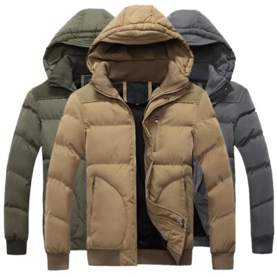 Mens Jackets Coats Clothes Winter Warm Wadded Short Rider Zip Up Hooded Jackets