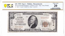 $10 1929 T1 National MALDEN Massachusetts  MA 🇺🇸 PCGS 20 Very Fine! 🇺🇸