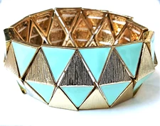 Bohemian Style TEAL BLUE Golden TRIANGLE Pattern Vintage Inspired BOHO Bracelet