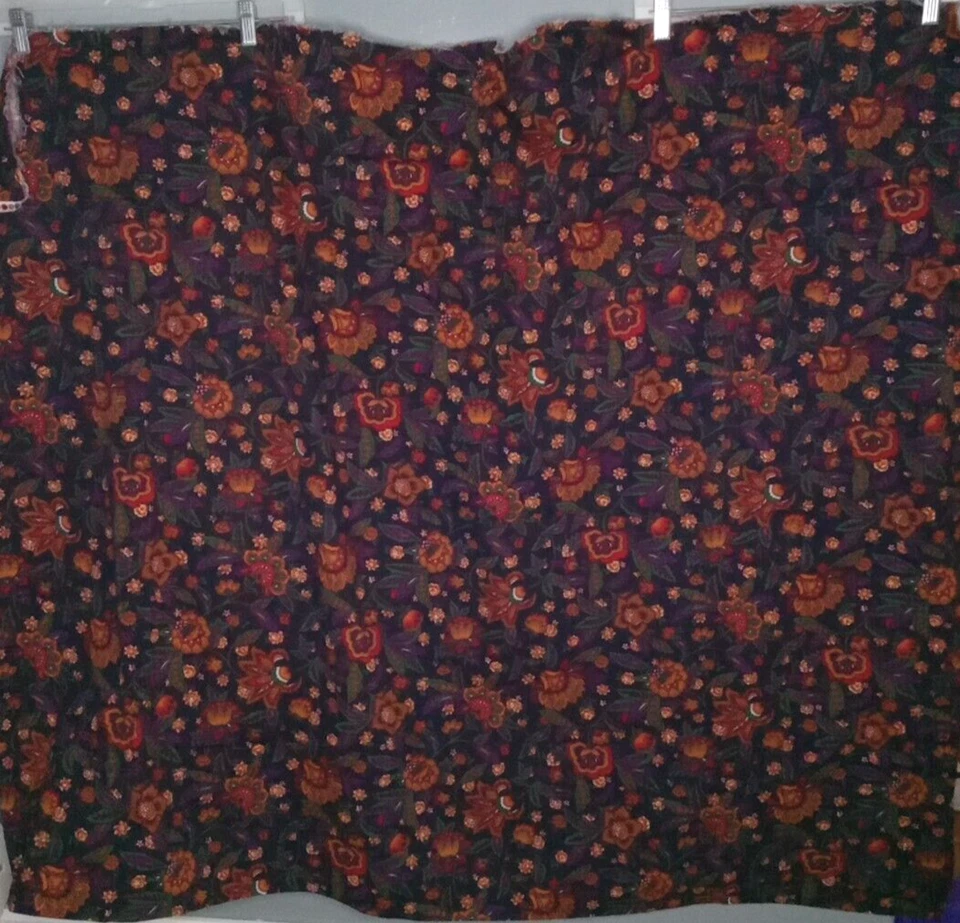 Fall Flannel Fabric 2+ Yards – Jewel-Tone Floral on Dark Navy Cotton, 58" Wide - Image 4 of 4