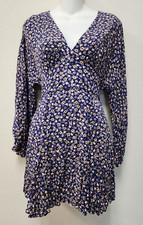 Zara Dress Boho Babydoll M Blue Floral VNeck Long Sleeve Cottage Fairy Whimsy