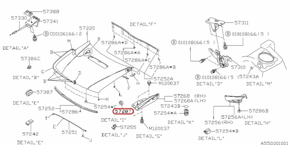 Ojal de soporte de capó Subaru OEM 57253AA010 para Legacy Outback Foto 3 de 4