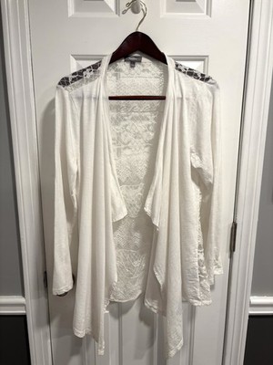 Neiman Marcus Womens White Open Front Lace Back Cardigan Size Lg